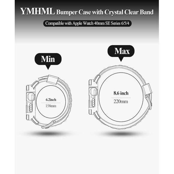 Smart watch Case for 40mm SE Series 6/5/4 clear Band & 2 Screen Protectors - Picture 6 of 6